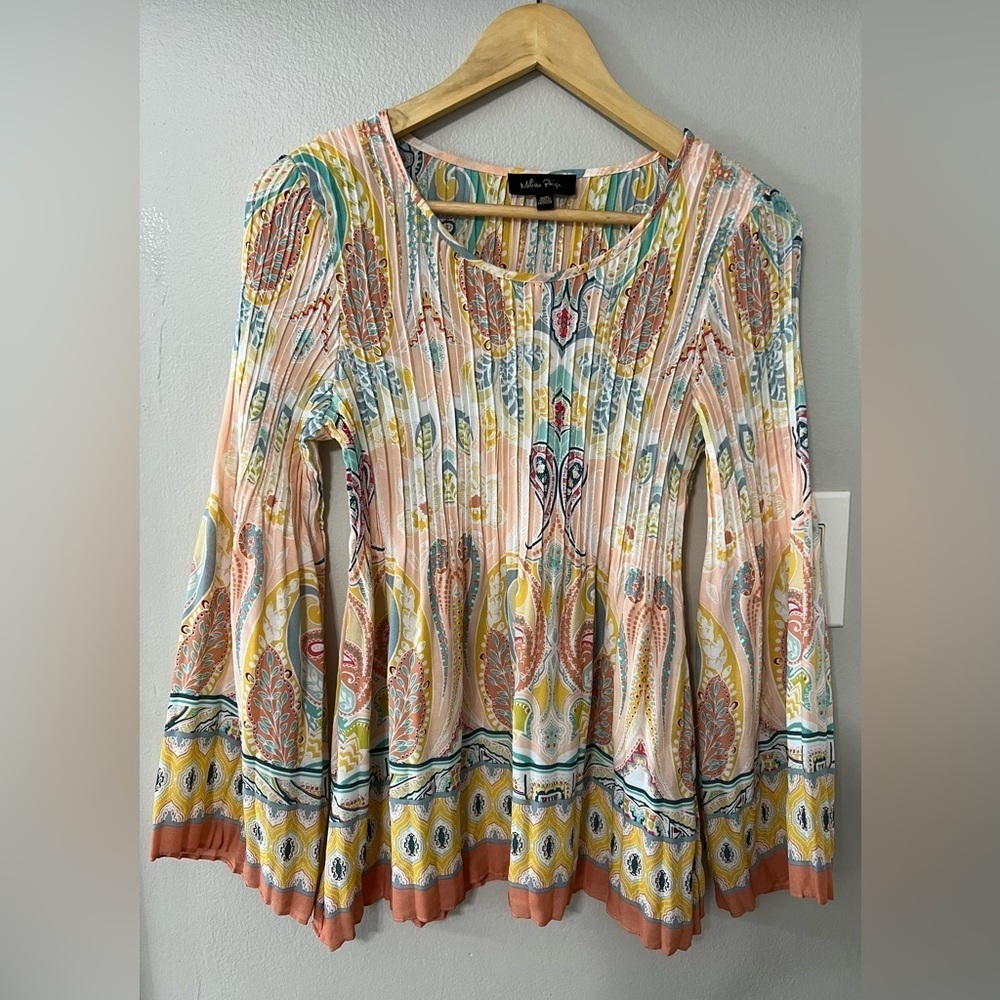Melissa Paige Paisley Pleated Long Sleeve Blouse | Size M | EUC
